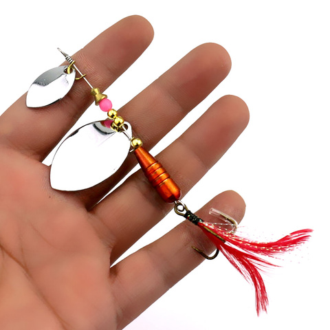 1pcs Spoon Lure Hard Bait Spinner Fishing Lure Fishing Tackle Atificial Bait with Feather Hook Pesca Bass Lure ► Photo 1/6