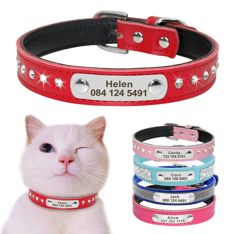 Leather Cat Collar Personalized Cat Collar For Puppy Small Dogs Pet Kitten Nameplate Collar Free Engraving Adjustable ► Photo 1/6