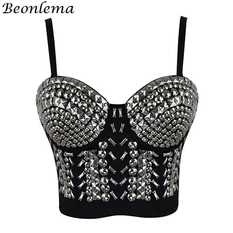 BEONLEMA Steampunk Corset Sexy Gold Silver Spike Bra Punk Goth Lenceria Shiny Bra Top 4 Rows Hooks Eyes for Women Club Wear ► Photo 1/1