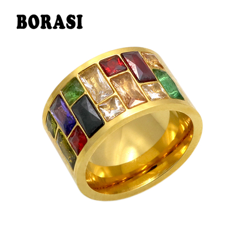 Multicolor Crystal Ring For Women anel 316L Stainless Steel Wedding Rings Female Rainbow Color Stone Ring anillo Fashion Jewelry ► Photo 1/6