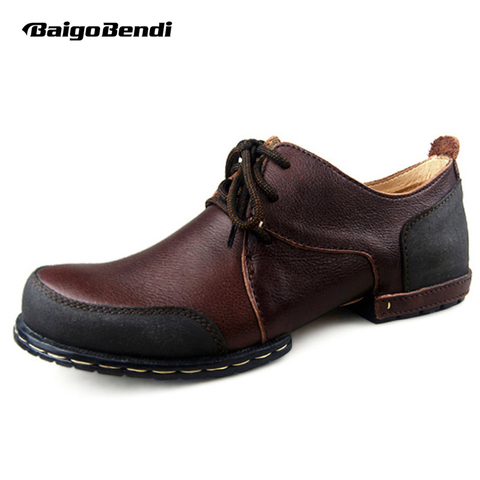 Classical Mens Top Genuine Leather Round Toe Retro Shoes Lace Up Work Safety Oxford Business Man Casual Shoes ► Photo 1/6