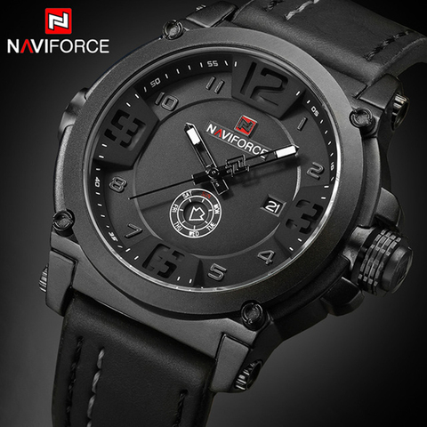 NAVIFORCE Mens Watches Top Brand Luxury Sport Quartz-Watch Leather Strap Clock Men Waterproof Wristwatch relogio masculino 9099 ► Photo 1/6