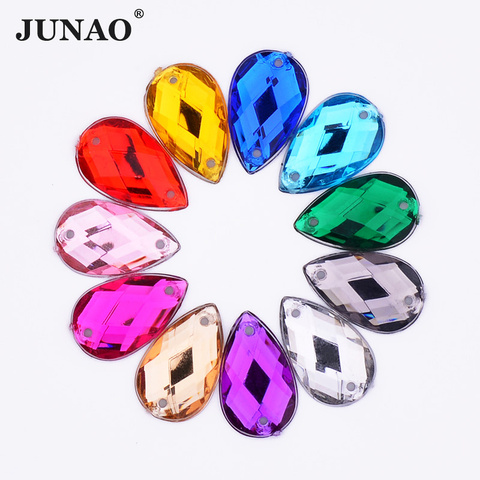 JUNAO 1000pcs 8*13mm Sew On Colorful Drops Rhinestone Applique Flatback Acrylic Strass Diamond Sewing Crystal Stone DIY Crafts ► Photo 1/6
