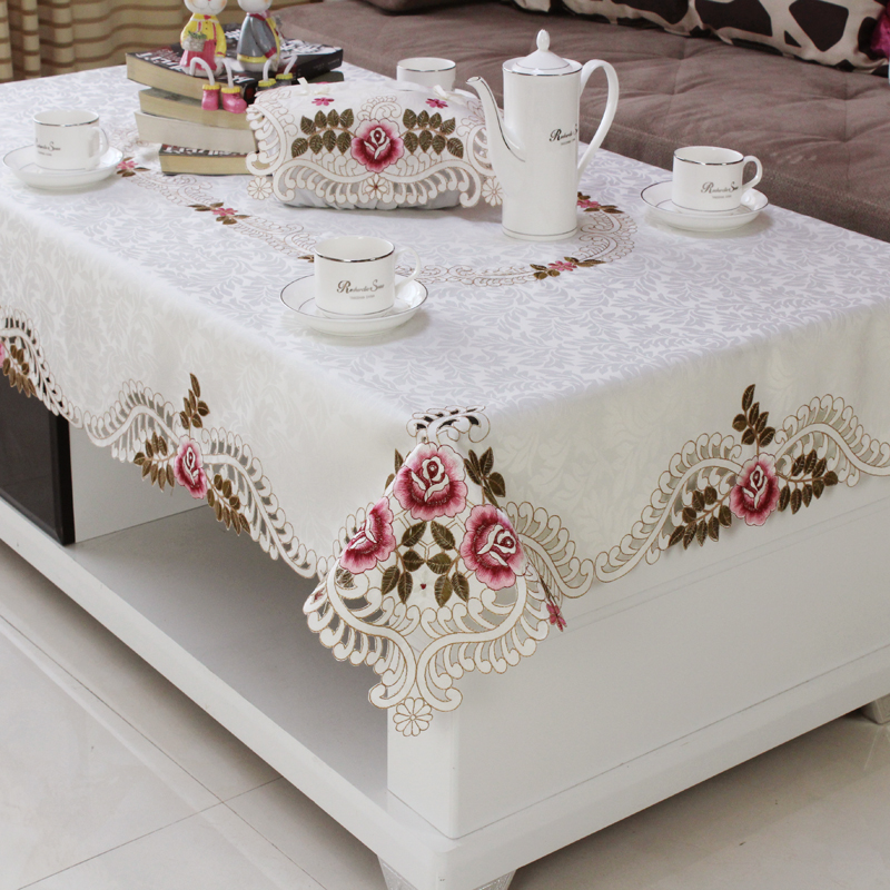 Rectangle Embroidered Floral Tablecloth Dining Table Cloth Cover Wedding Party 