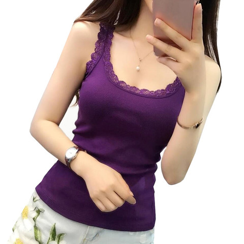 2022 Newest Summer Girl Women Lace Top Tank  Cotton Camisole Cami Shirt Ladies Sexy Slim Vest Tops sleeveless T shirt ► Photo 1/6