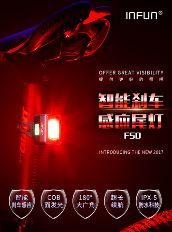 INFUN Bicycle Rear Light For Bike Automatic Brake Induction Taillight MTB Cycling Charge LED Safety Running Lamp Accessories ► Photo 1/6