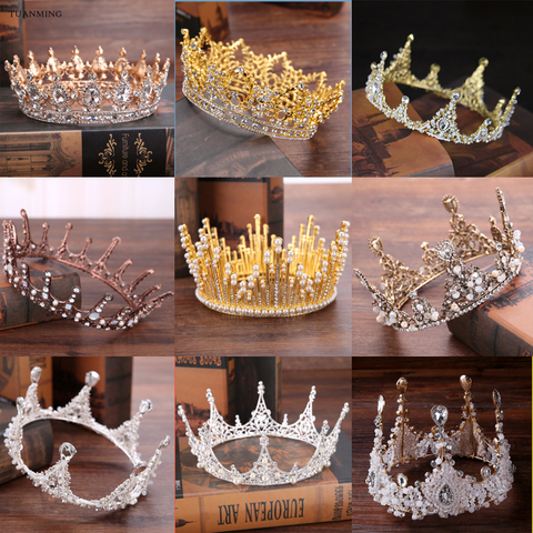 Baroque Gold Silver Color Wedding Hair Accessories Crystal Tiara Crown Pearl Handmade Bridal Round Crowns Hair Jewelry For Women ► Photo 1/6