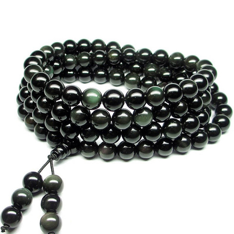 Natural Stone Black Rainbow Obsidian Bracelet Man Women 108 Beads Stretch Bracelets 6mm Fashion Buddha Rosary Buddhist For Lover ► Photo 1/6