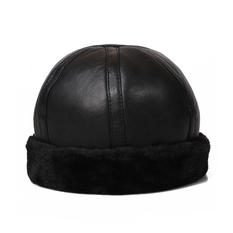 2022 New Men 100% Natural Real Sheepskin Leather Bomber Hats Male Casual Winter Warm Sheepskin Leather Cap Hot Russia Adult Caps ► Photo 1/5