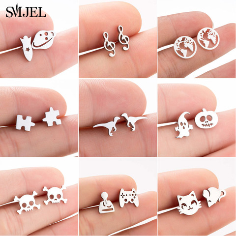 SMJEL Multiple Stainless Steel Stud Earrings for Women Girls Fashion Minimalist Skull Ghost Music Earrings Jewelry Punk Gifts ► Photo 1/6