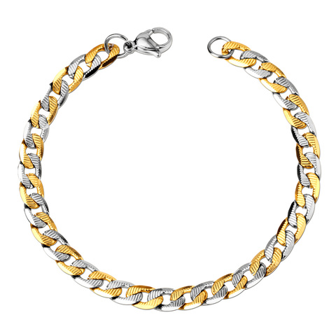 LUXUKISSKIDS Stainless Steel Chains Bracelets Hiphop Jewelry Length 22cm Gold Color Lobster Bracelets For Women Homme Femme Men ► Photo 1/6
