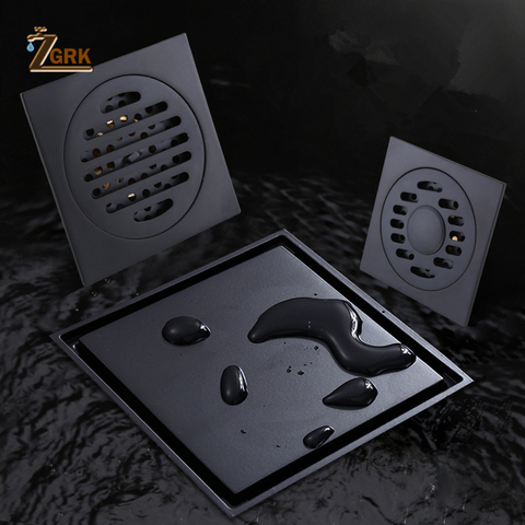 ZGRK Black Deodorization Brass Hideep Floor Drain 100x100mm Square Anti-odor Bathroom Balcony Invisible Shower Drain ► Photo 1/6