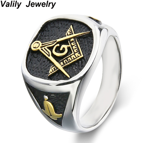 EdgLifU Men Ring Gold College Style Look Freemason Ring Stainless Steel Rings with Masonic symbol Fashion jewelry Gift ► Photo 1/6