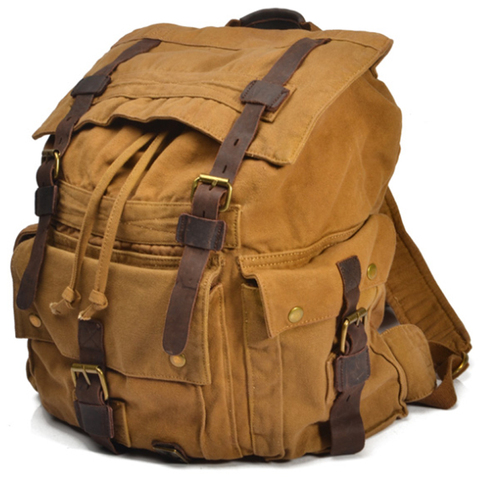 Vintage Military Canvas Leather Men's Backpack Large Canvas Backpack Bag Men School Backpacks mochila Travel Bag big Rucksack ► Photo 1/6