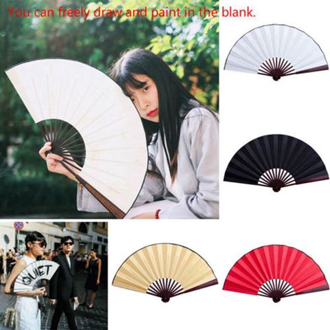 Silk Cloth Blank Chinese Folding Fan Wooden Bamboo Antiquity Folding Fan For Calligraphy Painting Home Decoration Gift CZL8540 ► Photo 1/5
