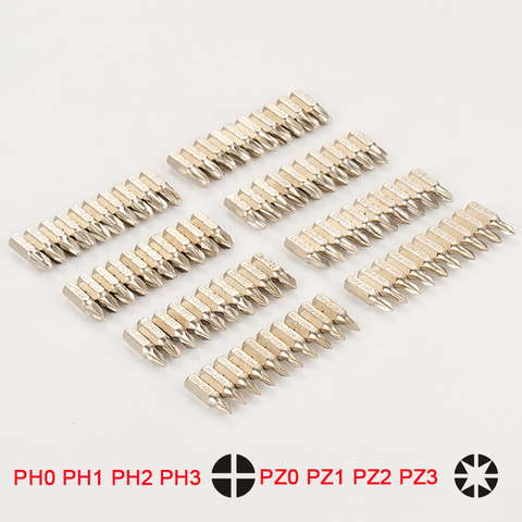 10pcs 25mm Phillips Pozidriv Electric Screwdriver Bit Electroplating 1/4