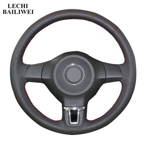 Hand-stitched Black Artificial Leather Car Steering Wheel Cover for Volkswagen Golf 6 Mk6 VW Polo MK5 2010 2011 2012 2013 ► Photo 1/6