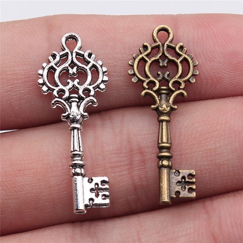 WYSIWYG 12pcs 32x12mm 2 Colors Antique Silver Color Antique Bronze Plated Vintage Key Charm Key Charms Findings Key Charm DIY ► Photo 1/3