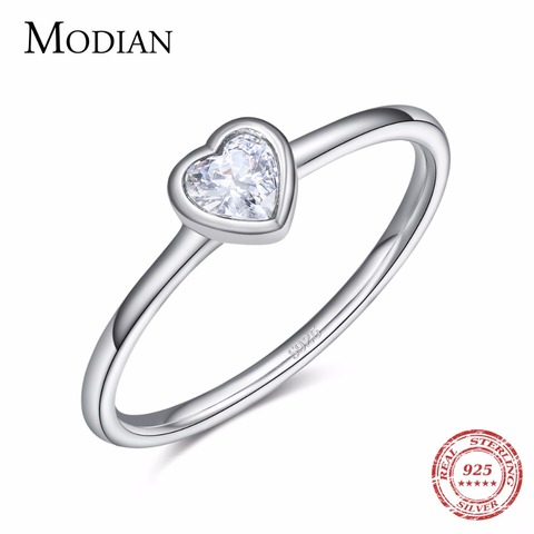 Modian New Fashion Real 925 Sterling Silver Clear Heart CZ Rings Classic Silver Finger Ring For Women Party Wedding jewelry Anel ► Photo 1/5