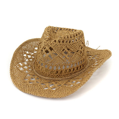 Fashion Hollowed Handmade Cowboy Straw Hat Women Men Summer Outdoor Travel Beach Hats Unisex Solid Western Sunshade Cap CP0192 ► Photo 1/6