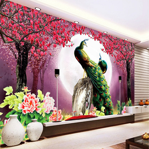 Custom 3D Photo Wallpaper Peacock Moon Flowers Living Room Sofa TV  Background Home Decoration Wall Art Mural Painting Wall Paper - Price  history & Review | AliExpress Seller - Homeby Co., Ltd 