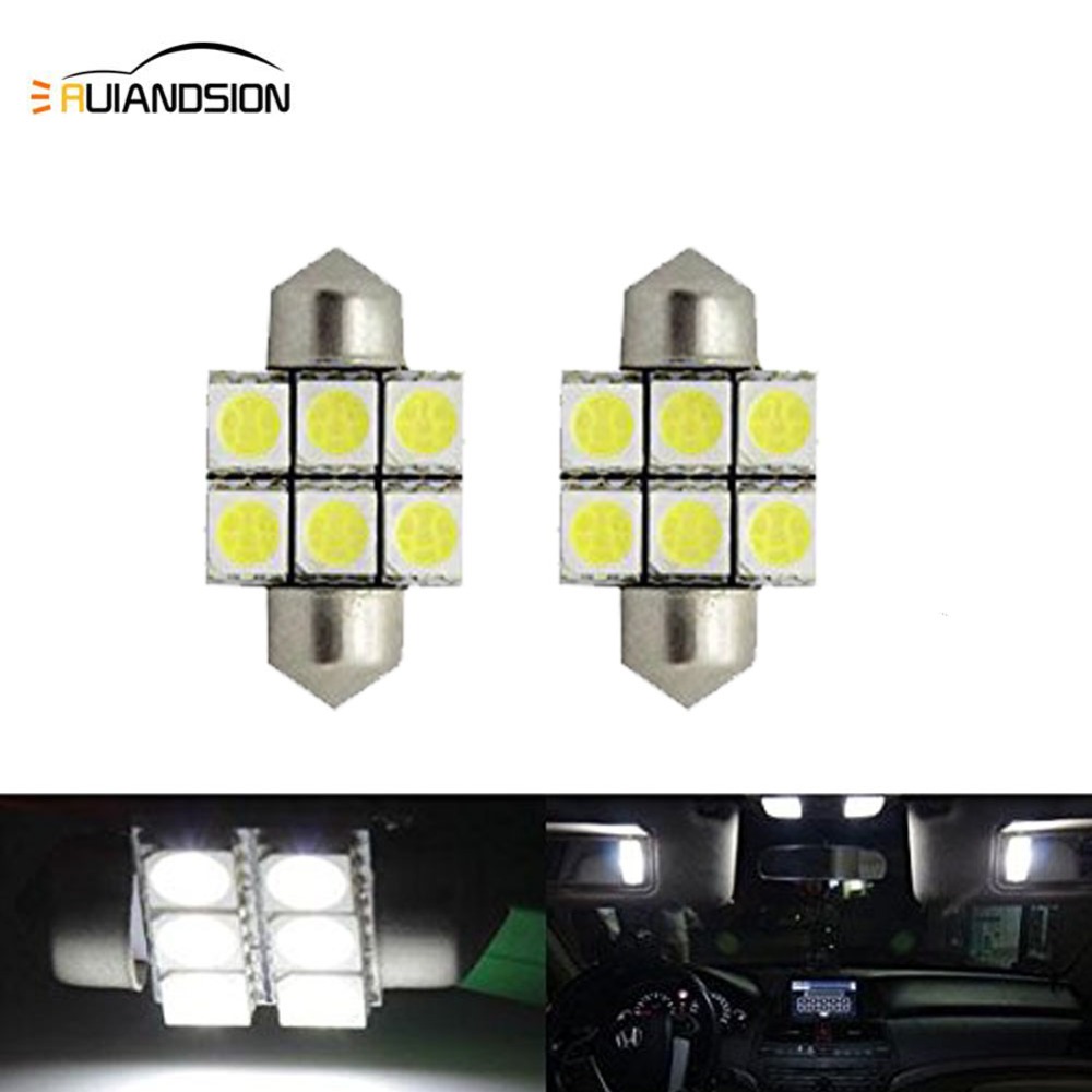 2X 6 SMD LED 4014 28mm T6.3 Car Interior Dome Festoon Bulb Light Lamp White 12V