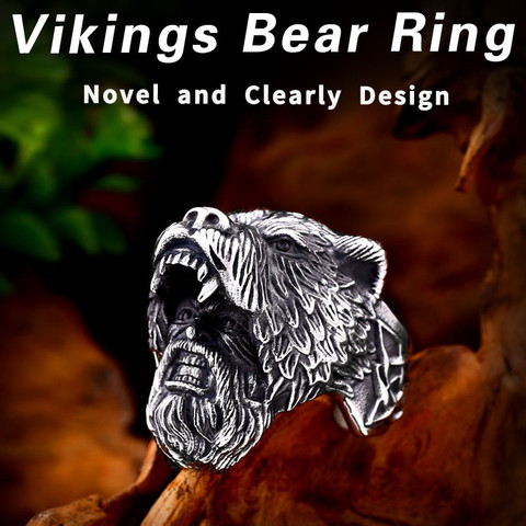 BEIER 316L stainless steel Men Thor Hammer Mjolnir Viking Bear Ring Amulet Hammer Scandinavian kolye Norse man`s Jewelry BR8-648 ► Photo 1/6