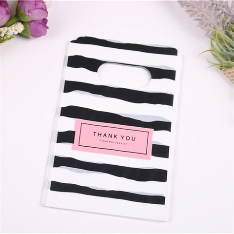 Wholesale 50pcs/lot New Design Black&white Striped Packaging Bags for Gift Small Plastic Jewellery Pouches with Thank You ► Photo 1/6