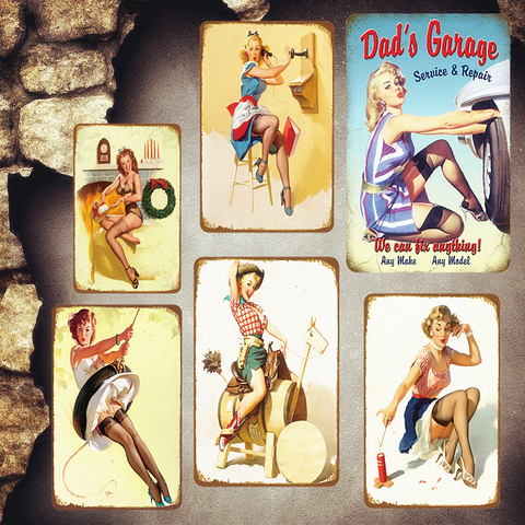 30x20 cm Dad's Garage Vintage Metal Plates Pub Kitchen Decoration Wall Stickers Pin Up Girl Tin Signs Home Decor Plaque MN83 ► Photo 1/6