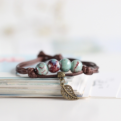 Traditional Boondoggle Colored Glaze Ceramic Bracelets Beads Folk Style Women's Fashion Jewelry Free Shipping #1618 ► Photo 1/5