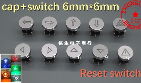 (cap+ switch)=1pcs Always open Logo Cap 6X6 with light button cap Reset switch 6*6 hat with different logo design ► Photo 1/6
