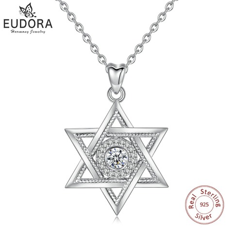 EUDORA 925 Sterling Silver Star of David & Cubic Zirconia Pendant Necklace Fashion Hexagram CZ Jewelry for Anniversary Gift D334 ► Photo 1/6