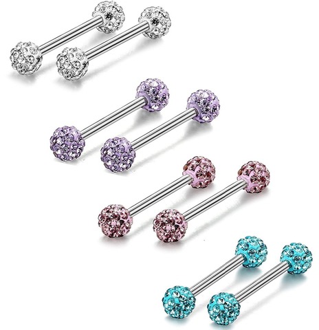 MODRSA 1Piece Stainless Steel Industrial Barbell Tongue Piercing Crystal Ball Nose Ear Stud Nipple Lip Piercing Body Jewelry ► Photo 1/6