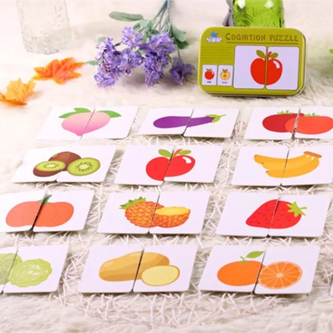 Baby Toys Montessori wooden Cognitive Pair Puzzle Card Toy For Kids Learning Education Vehicle/Fruit/Animal/Life Set Puzzle Gift ► Photo 1/6