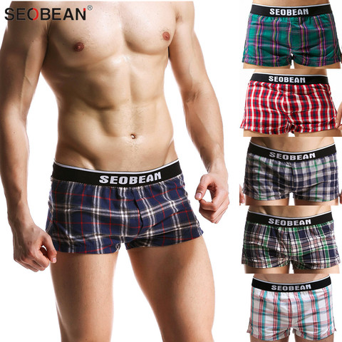 SEOBEAN Mens Underwear Boxer Shorts 100% Cotton Men Trunks Boxers Sexy Low-waist Sleepwear Home Wear Shorts Men Underpants ► Photo 1/6