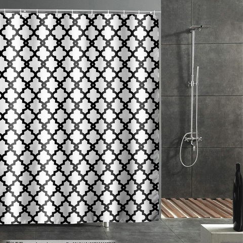 Black White Geometric Shower Curtains Waterproof Fabric Bath Curtains For Bathroom Bathtub Large Wide Bathing Cover 12 Hooks ► Photo 1/6