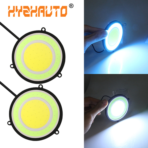 HYZHAUTO 2Pcs COB Daytime Running Lights Flexible Waterproof 90mm Round Dual Color LED DRL Turnning Lights Car Fog Lamp 12V ► Photo 1/6