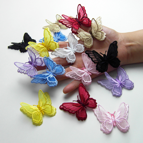 1PCS Double Layers Organdy Butterfly Patch Embroidered Cloth Stickers Bride Veil Accessories Iron On Patch for Clothing ► Photo 1/6