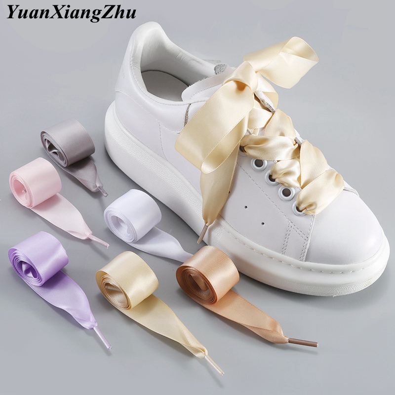2CM Wide various colors Flat Shoelaces Ribbon Satin Shoe Laces Sport Shoe 