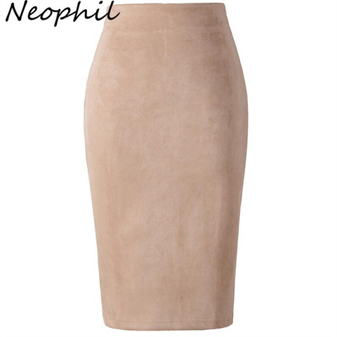 Neophil 2022 Winter Women Suede Midi Pencil Skirt High Waist Gray Pink XXL Sexy Style Stretch Wrap Ladies Office Work Saia S1009 ► Photo 1/6