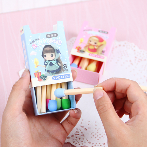 8 PCS/pack Cute Kawaii Matches Eraser Lovely Colored Eraser for Kids Students Kids Creative Item Gift ► Photo 1/6