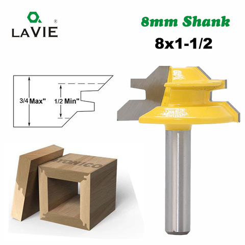 LA VIE 1PC 8mm Shank 45 Degree Small Lock Miter Router Bit Mortise Tenon Knife 3/4