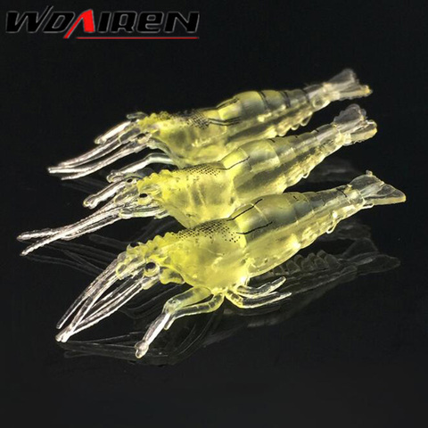 5Pcs/lot Simulation shrimp Worms 5cm/1.3g Artificial Fishing Lure Tackle Soft Bait Lifelike Fishy Smell Lures yellow color ► Photo 1/5
