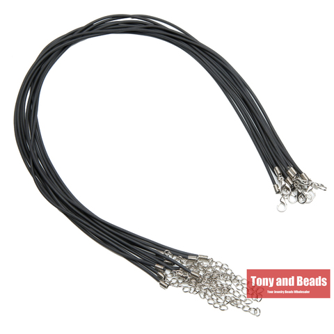 (10Pcs=1lot ! ) Free Shipping Black Rubber Leather Cord Chain Necklace 45CM or 18inch Pick Size For Jewelry Making ► Photo 1/1