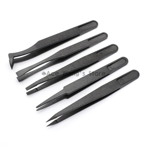 New Arrival 5pcs/set Portable Black Straight Bend Anti-static Plastic Tweezer Heat Resistant Repair Tool ► Photo 1/6