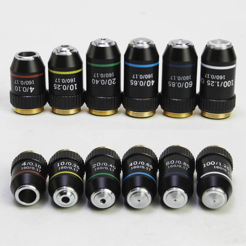 Biological Microscopes Lens 4X 10X 20X 40X 60X 100X(oil) Achromatic Objective Lens Black Shell ► Photo 1/6