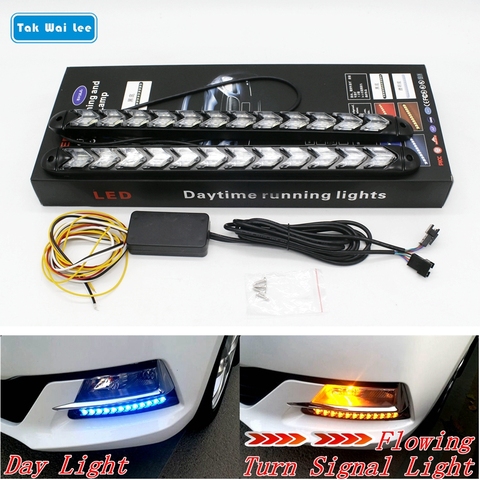 Tak Wai Lee 2Pcs LED DRL Daytime Running Light Car Styling Dynamic Streamer Flow Amber Turn Signal Warning Steering Fog Day Lamp ► Photo 1/6