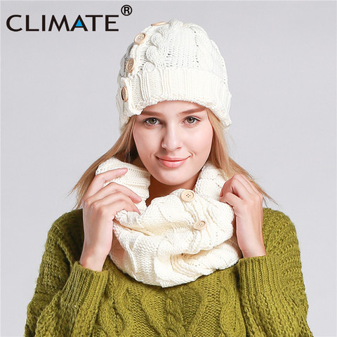 CLIMATE Women Fashion Warm Set Collar Hat Sets Winter Female Women Lady Beanie Thick Bonnet Collar Set Women Comfortable Collar ► Photo 1/6