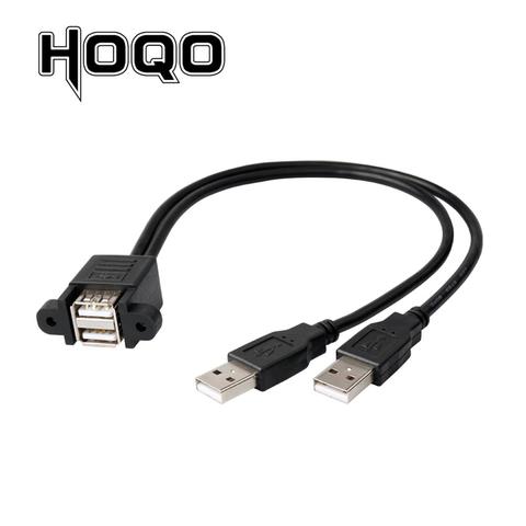 Dual USB 2.0 male to female extension Cable 2-port USB Type A male to female Extension Cable with screw Panel Mount holes 30cm ► Photo 1/3