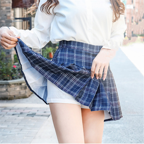 Women Pleated Skirts Korean Plaid High Waist  Supper Short Mini Skirt 2022 New Summer Pink Blue Sweet Slim Skirts Feminina LD843 ► Photo 1/6